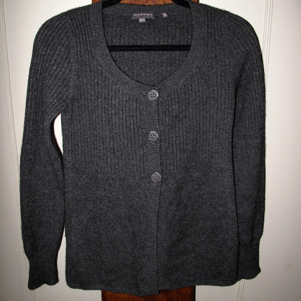 REPEAT CASHMERE Grey Ribbed Cardigan 38 Small
